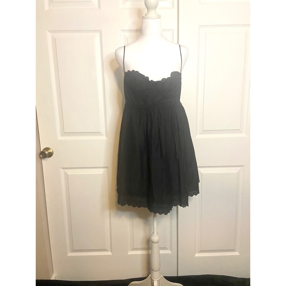 Mod On Trend Black Eyelet Lace Bustier Babydoll Mini Dress Large